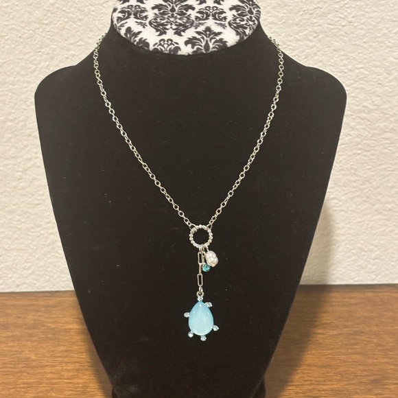 Emberly Jewelry - Emberly Elegant Silver Tone Necklace with Teardrop Blue Pendant